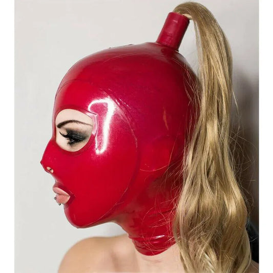 Latex Ponytail Mask With Wig Latex Headgear
