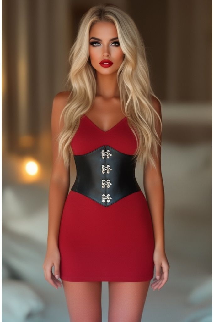 Lavish Black Faux Leather Corset Belt Cincher w/Clasps - Daisy Corsets