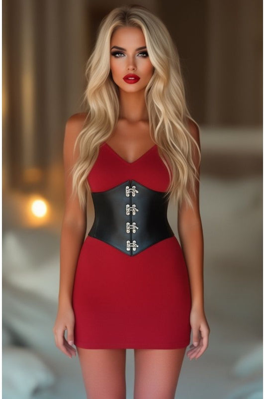 Lavish Black Faux Leather Corset Belt Cincher w/Clasps