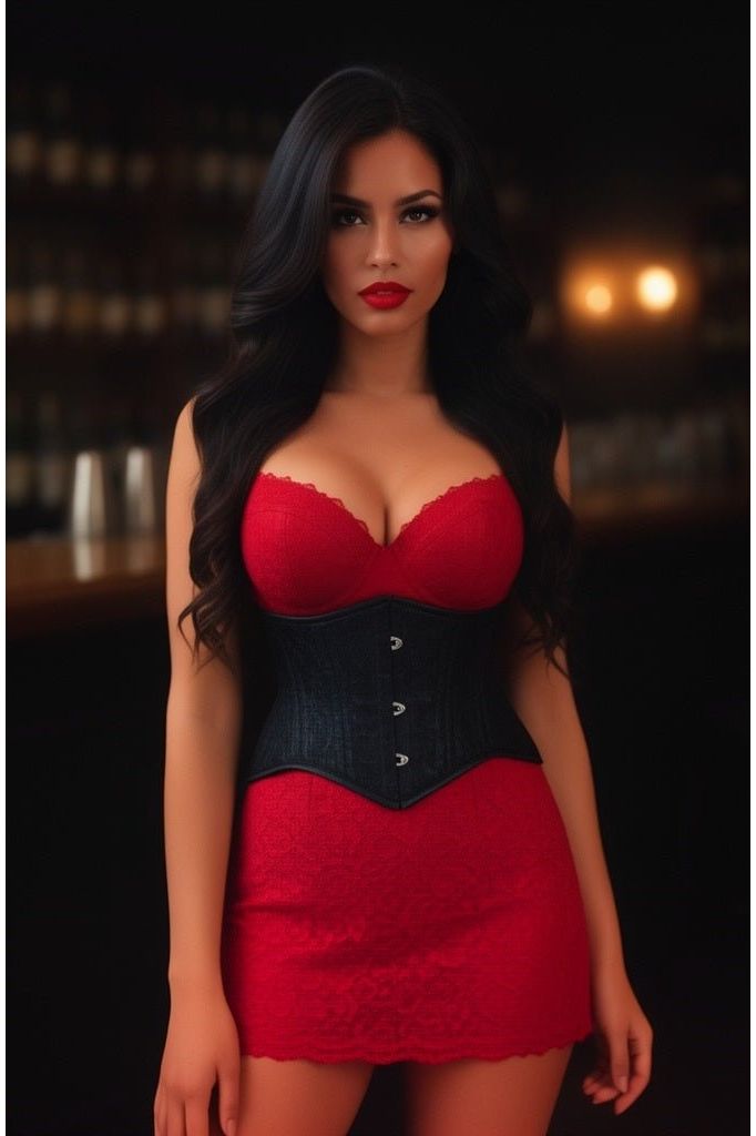 Lavish Black Lace Mini Cincher Underbust Corset Waist Cincher Busk Closure - Daisy Corsets