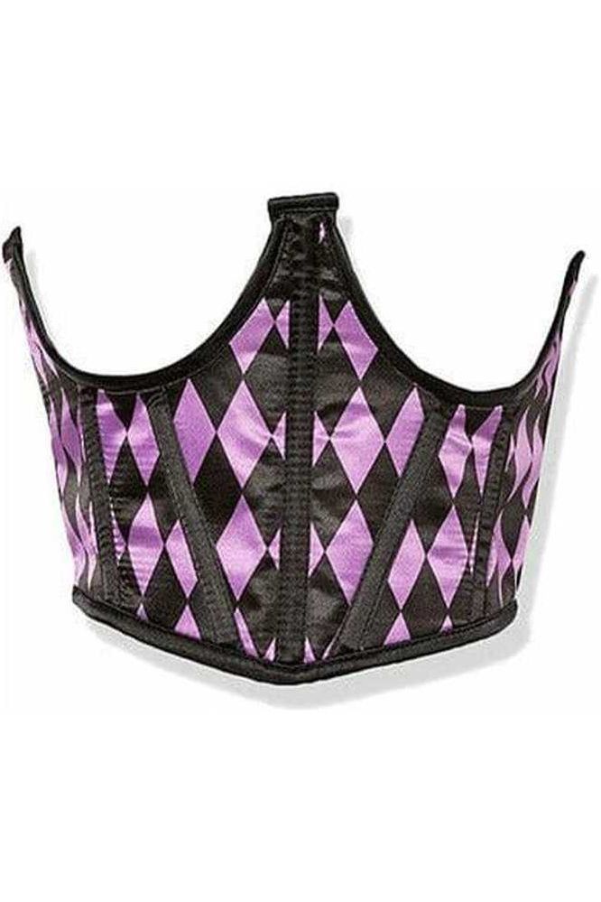 Lavish Black & Purple Diamond Satin Open Cup Waist Cincher - Daisy Corsets