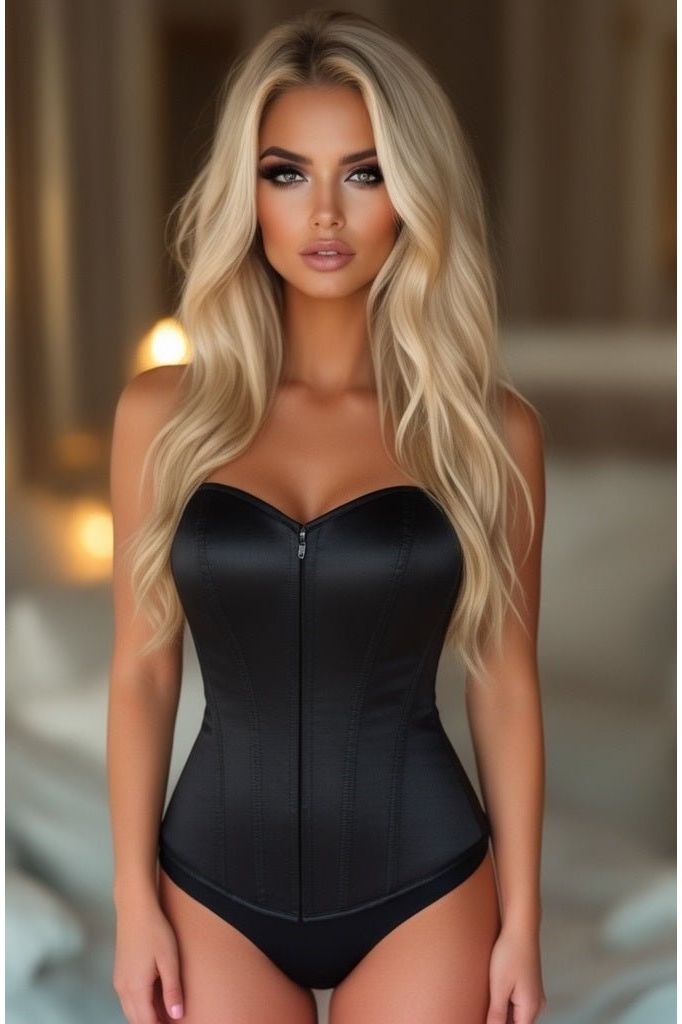 Lavish Black Sweetheart Front Zipper Corset - Daisy Corsets