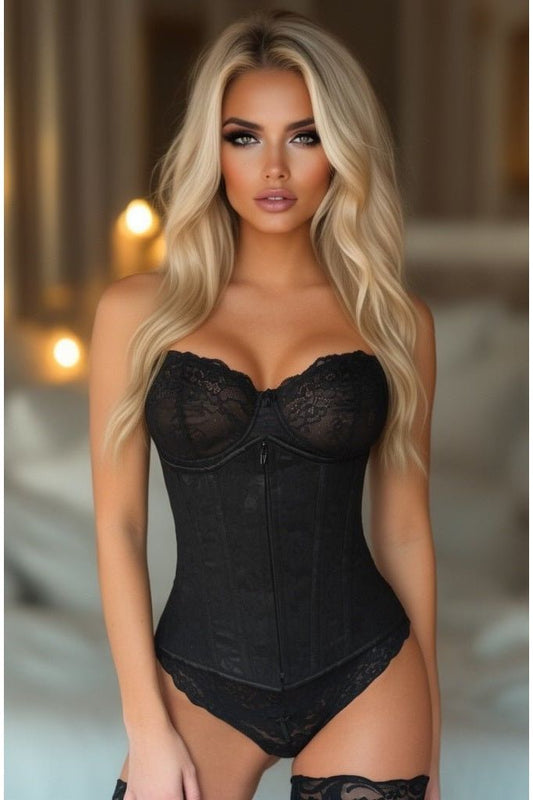 Lavish Black Underbust Corset w/Black Lace Overlay