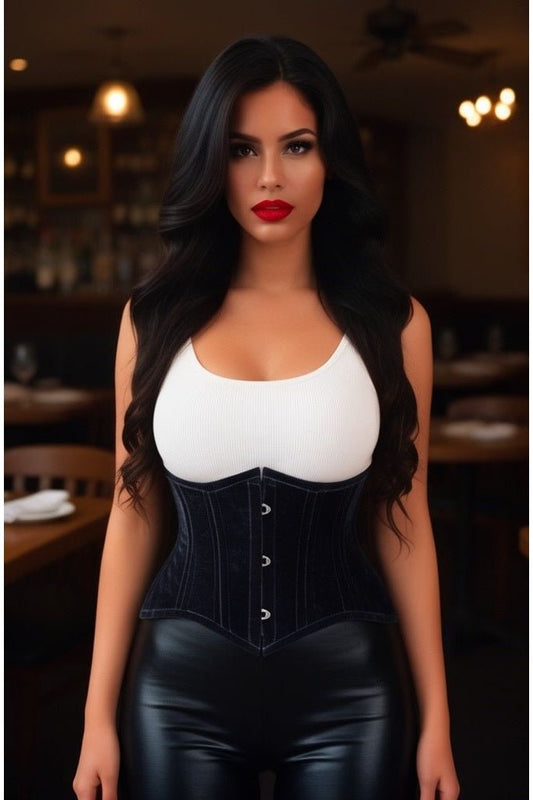 Lavish Black Velvet Mini Cincher Underbust Corset Waist Cincher Busk Closure