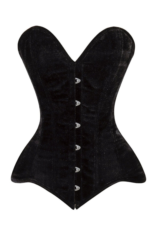 Lavish Black Velvet Overbust Corset Sweetheart Neckline Busk Closure