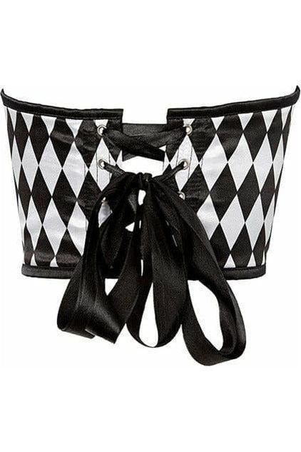 Lavish Black & White Diamond Satin Open Cup Waist Cincher - Daisy Corsets