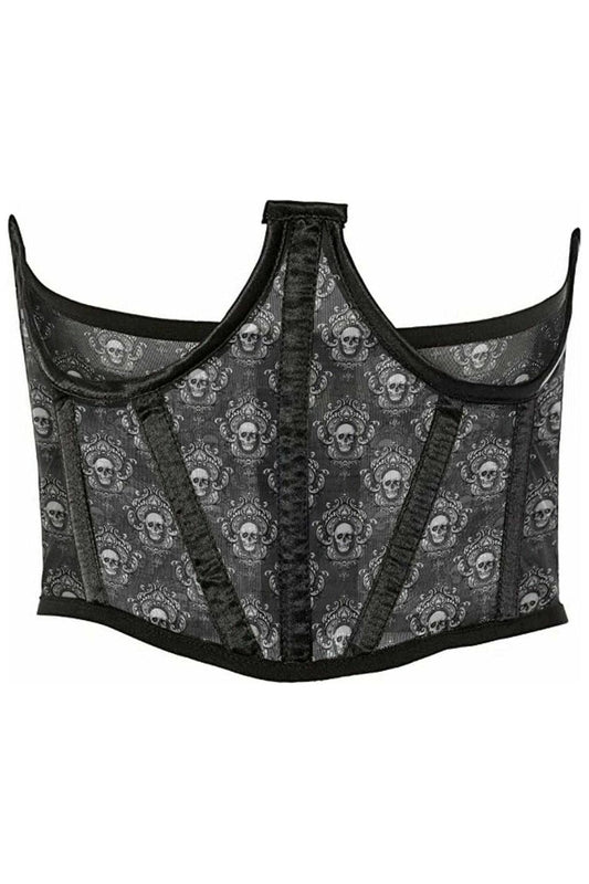 Lavish Black & White Skull Mesh Open Cup Waist Cincher