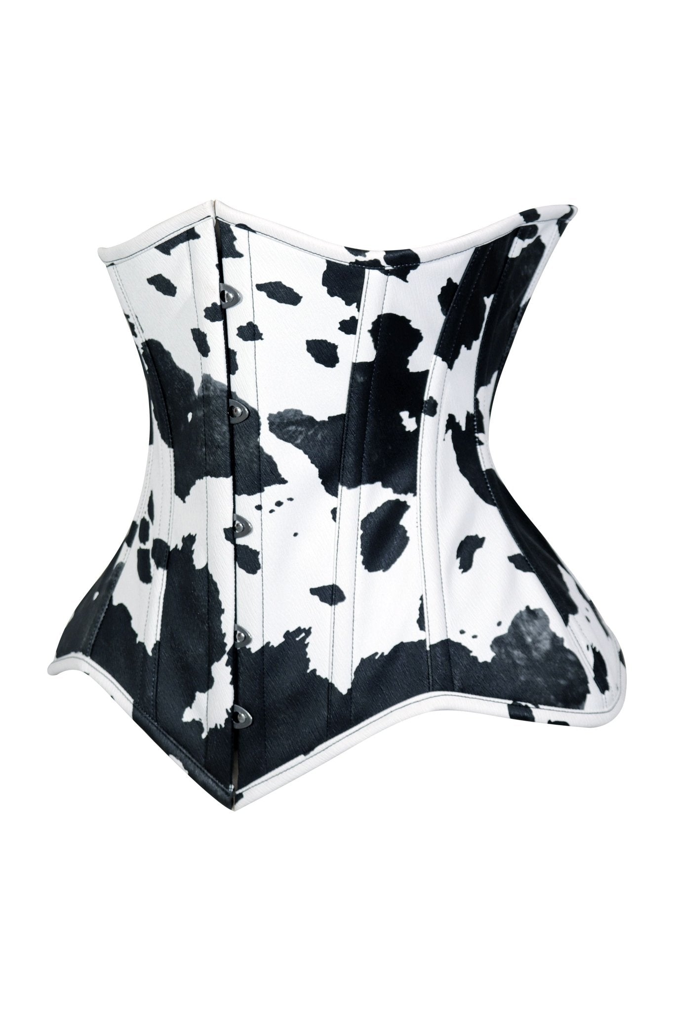Lavish Black/White Cow Print Faux Leather Underbust Waist Cincher Corset Top - Daisy Corsets