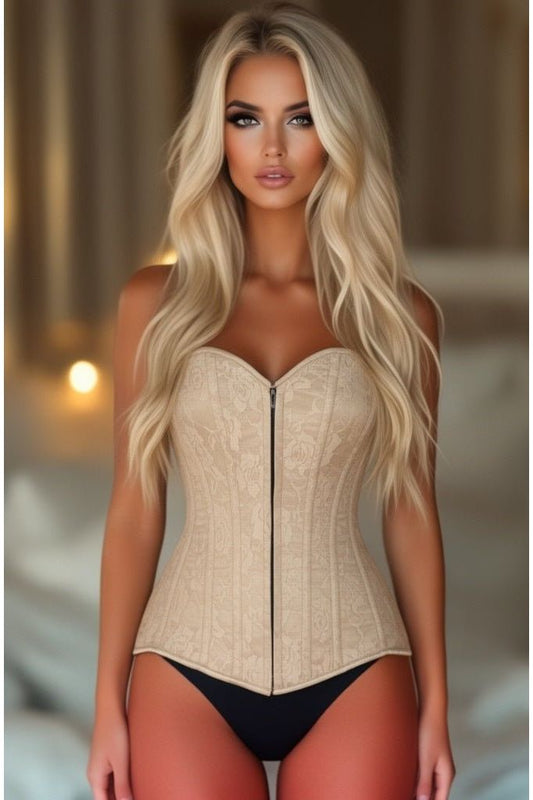 Lavish Dark Beige Lace Overbust Corset w/Zipper