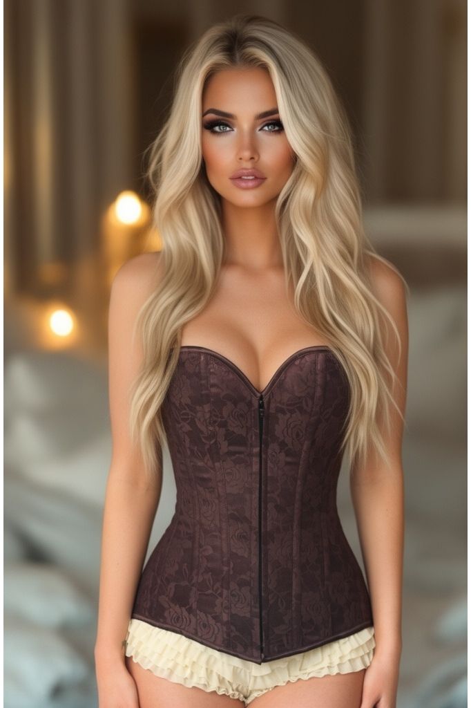 Lavish Dark Brown Lace Overbust Corset w/Zipper - Daisy Corsets