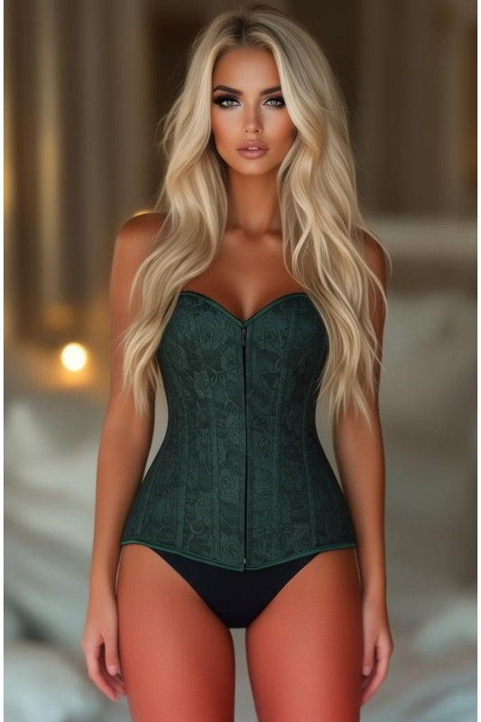Lavish Dark Green Lace Overbust Corset w/Zipper