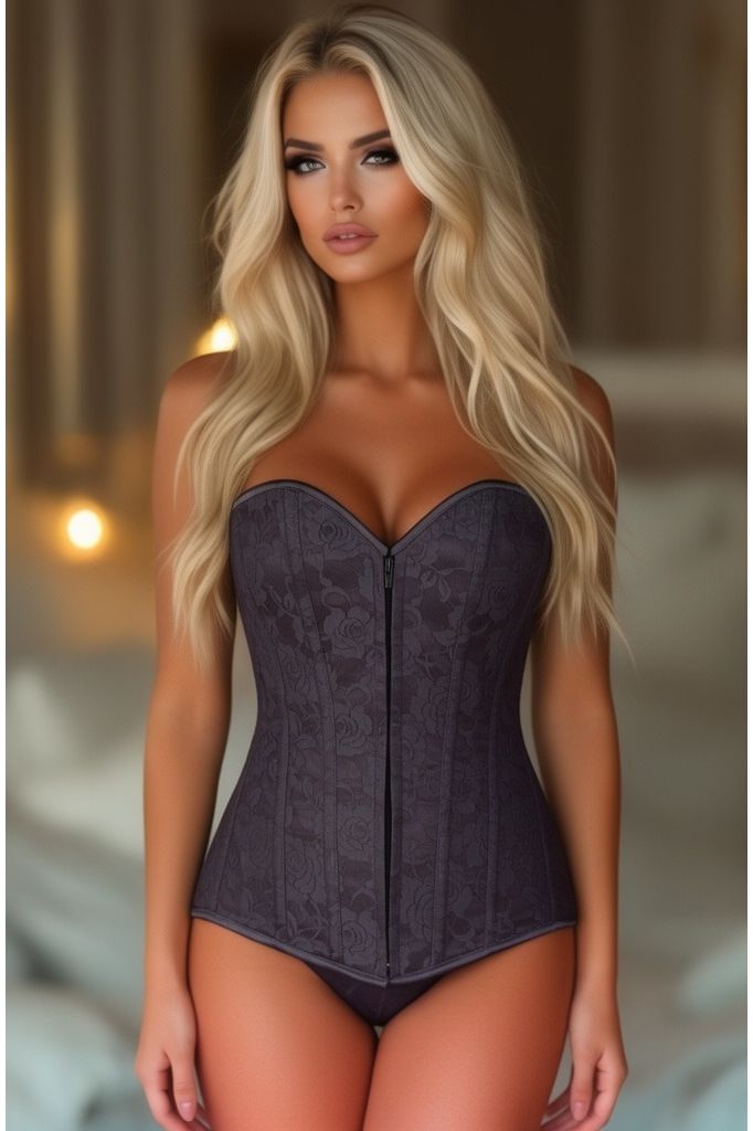 Lavish Dark Grey Lace Overbust Corset w/Zipper - Daisy Corsets