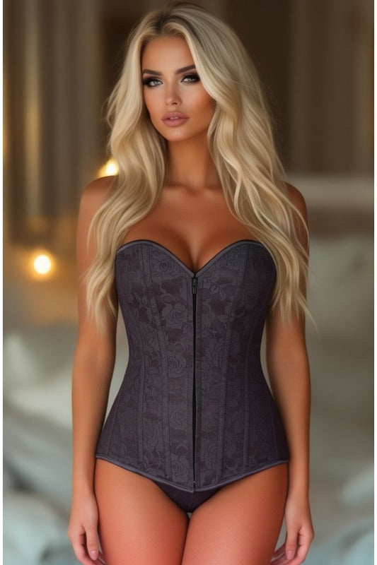 Lavish Dark Grey Lace Overbust Corset w/Zipper