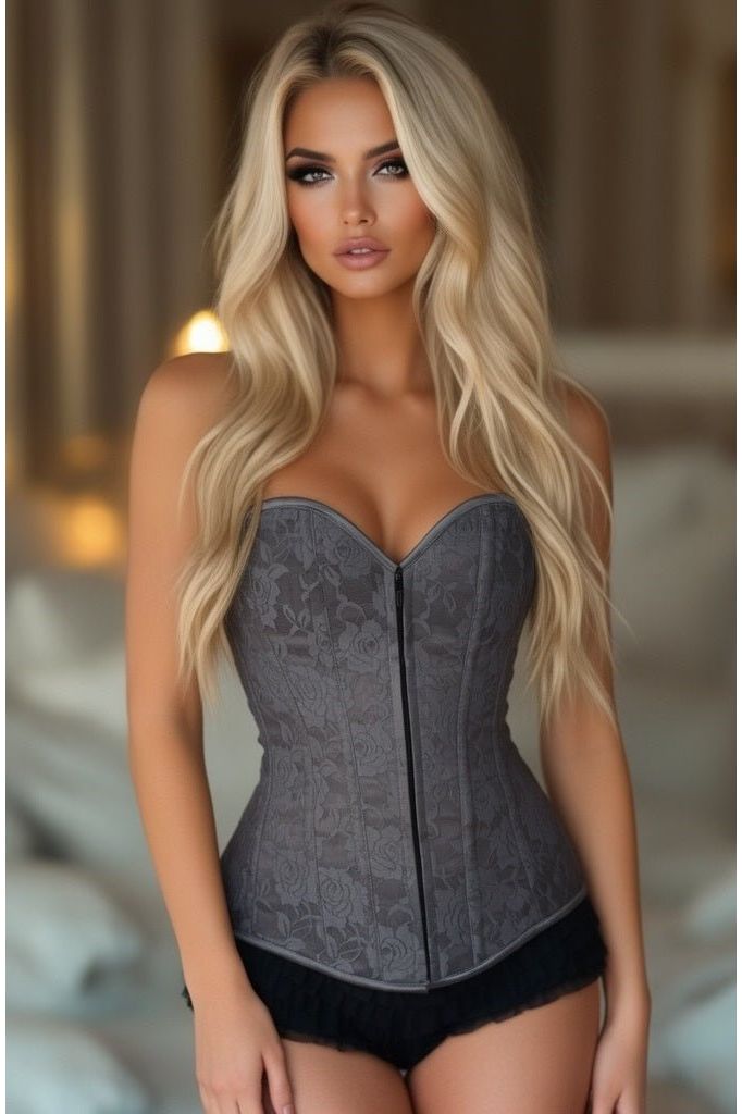 Lavish Dark Grey Lace Overbust Corset w/Zipper - Daisy Corsets