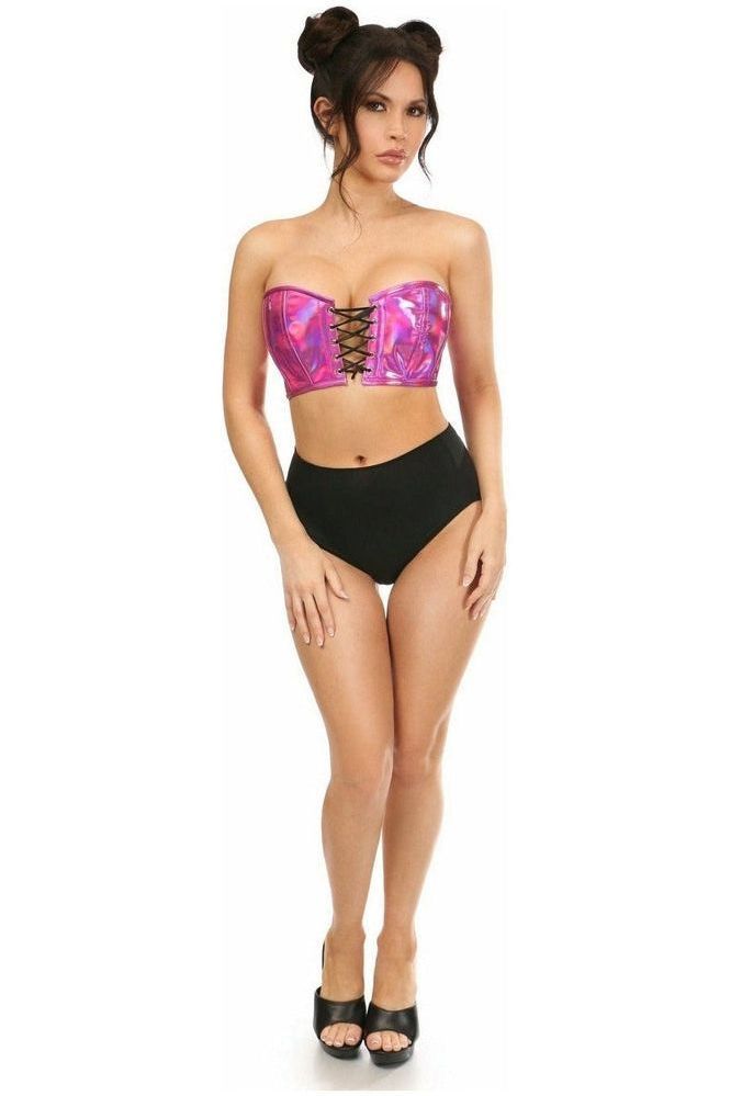 Lavish Fuchsia Holo Lace - Up Bustier Top - Daisy Corsets