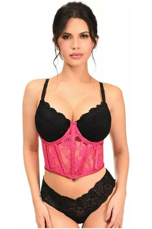 Lavish Fuchsia Sheer Lace Underwire Waist Cincher Corset