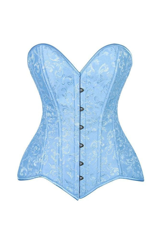 Lavish Lt Blue Brocade Overbust Corset W/Busk Closure