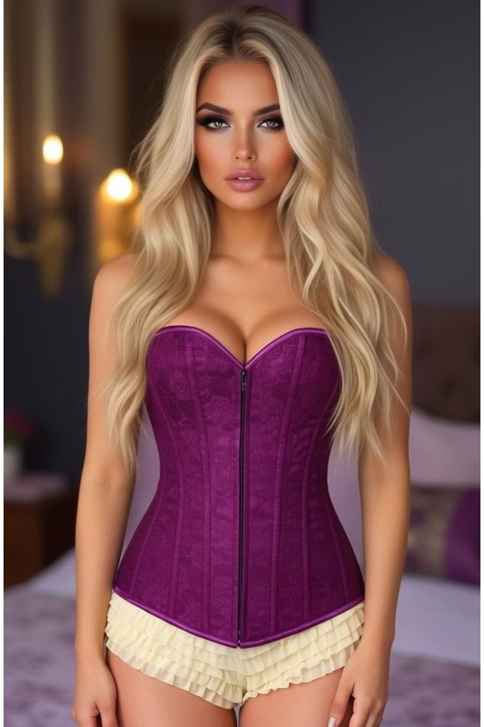 Lavish Magenta Lace Overbust Corset w/Zipper - Daisy Corsets