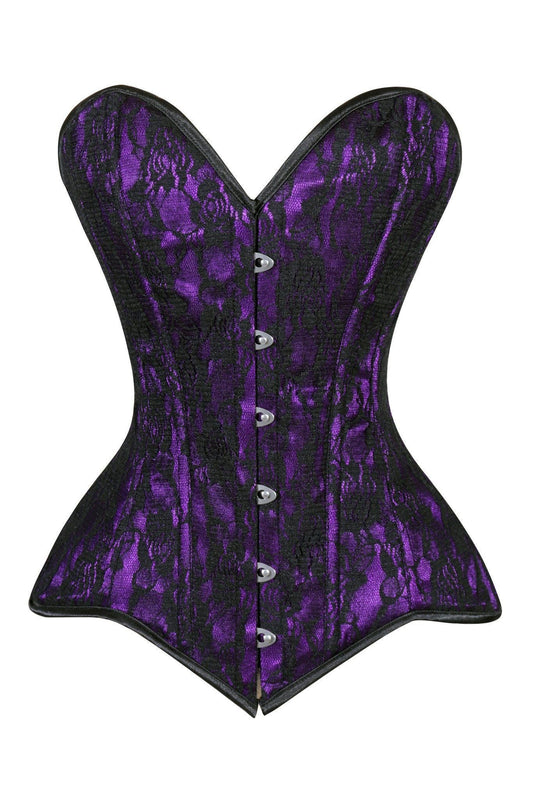 Lavish Purple/Black Lace Overbust Corset Sweetheart Neckline Busk Closure