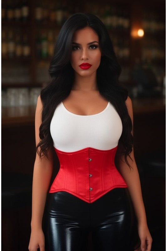 Lavish Red Satin Mini Cincher Underbust Corset Waist Cincher Busk Closure