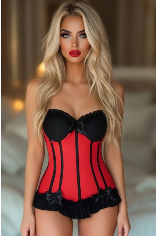 Lavish Red/Black Lycra Hook & Eye Stretch Bustier Corset
