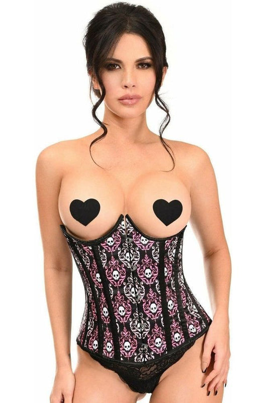 Lavish Skull Print Underwire Open Cup Underbust Corset