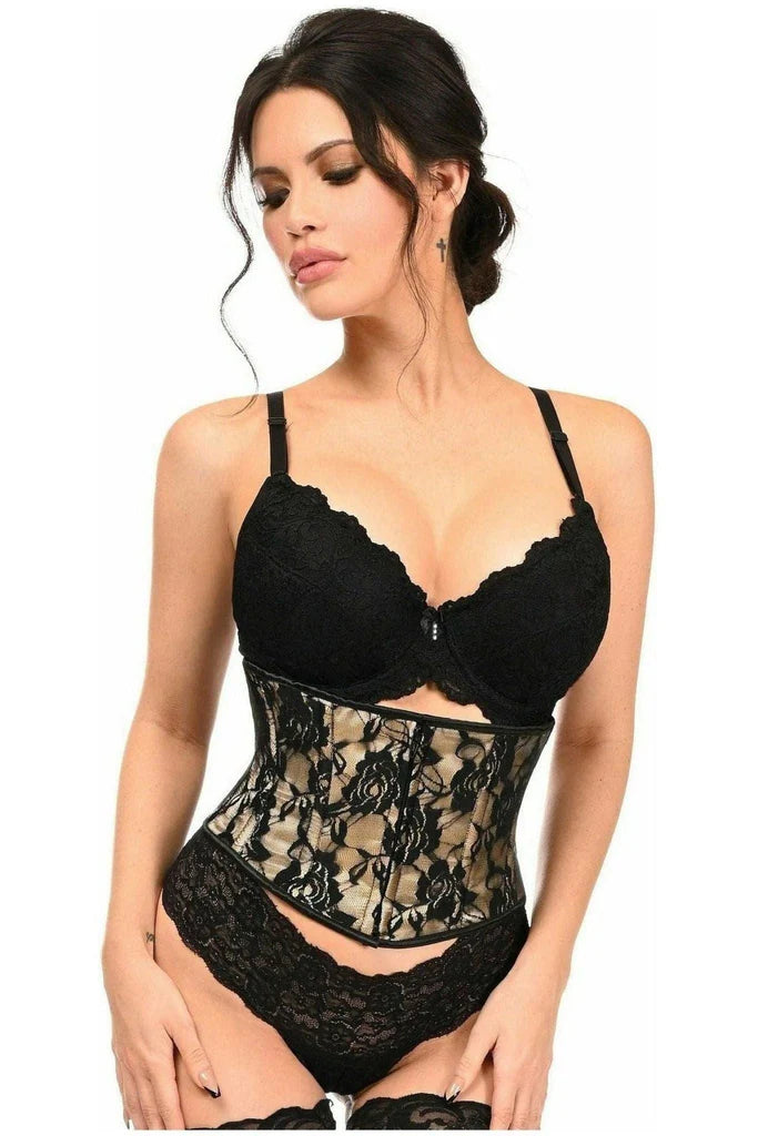 Lavish Tan with Black Lace Overlay Mini Cincher