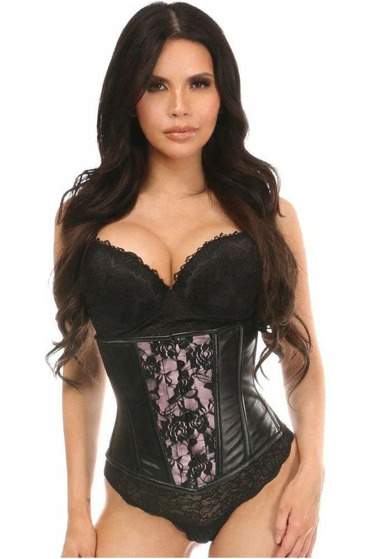 Lavish Wet Look Under Bust Corset Pink with Lace Overlay