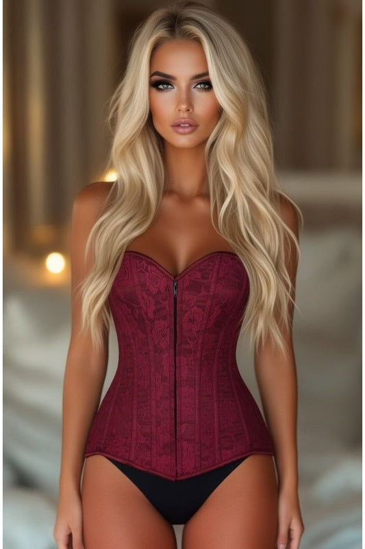 Lavish Wine Lace Overbust Corset w/Zipper