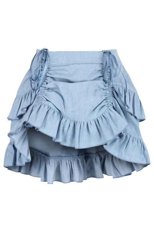 Light Blue Denim Ruched Bustle Skirt