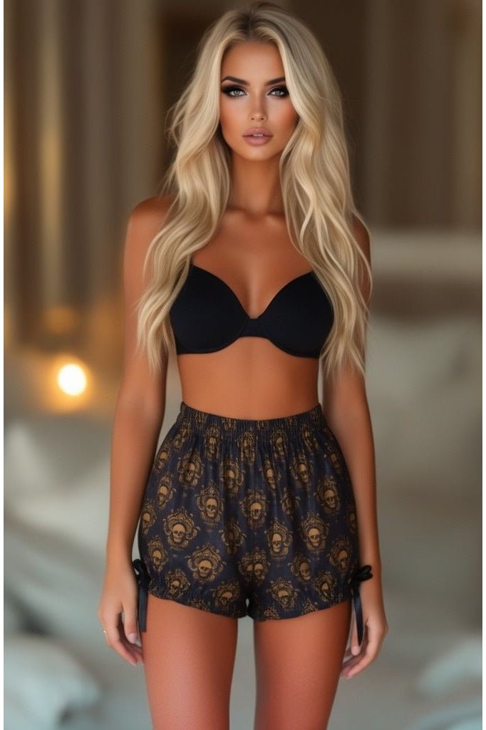 LIMITED EDITION Black & Gold Gothic Skull Print Bloomers - Daisy Corsets