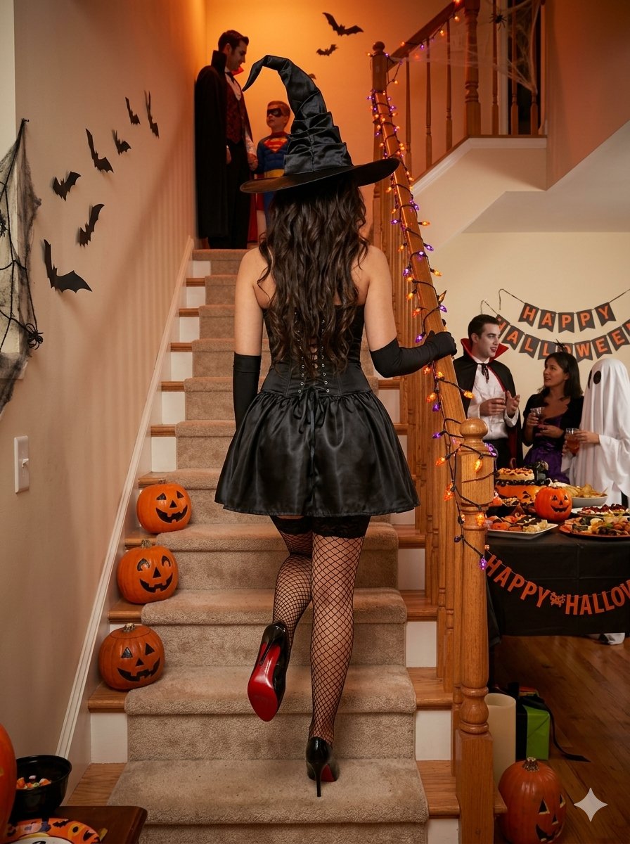 Lavish 4 Piece Black Lace Witch Corset Costume