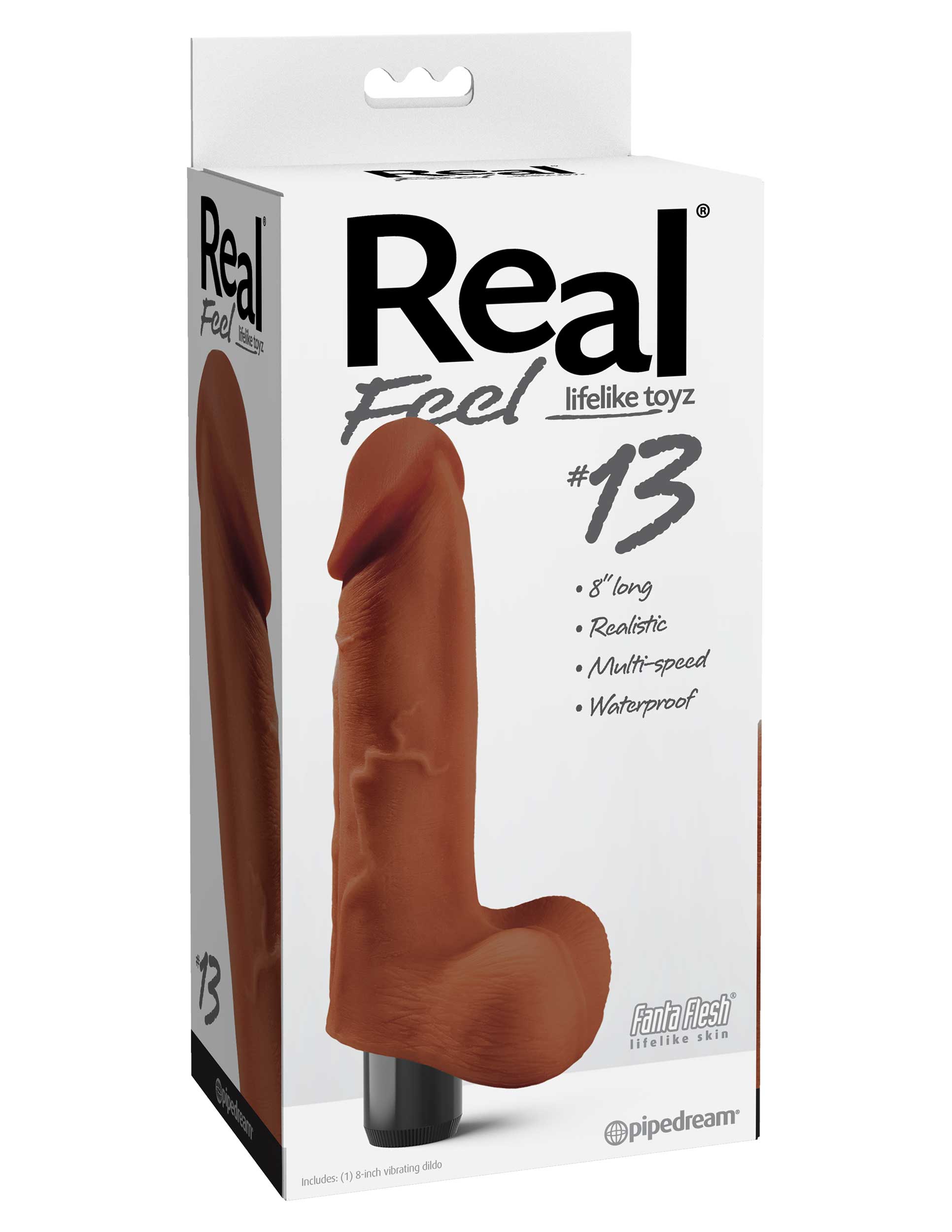 Real Feel 8.5" Long Brown Flesh Colored Waterproof Vibrator