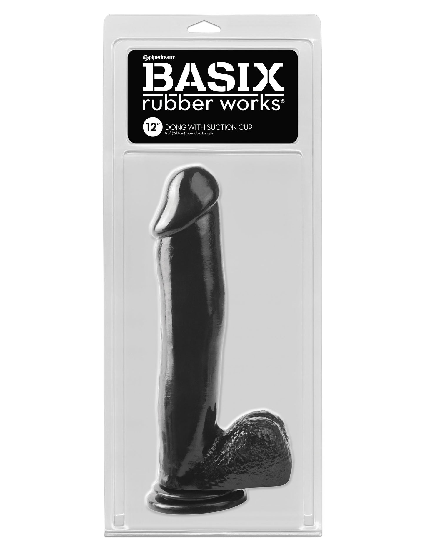 Basix Rubber Works 12" Dong with Suction Cup - Black