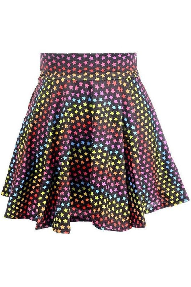 Rainbow Stars Print Stretch Lycra Skirt - Daisy Corsets