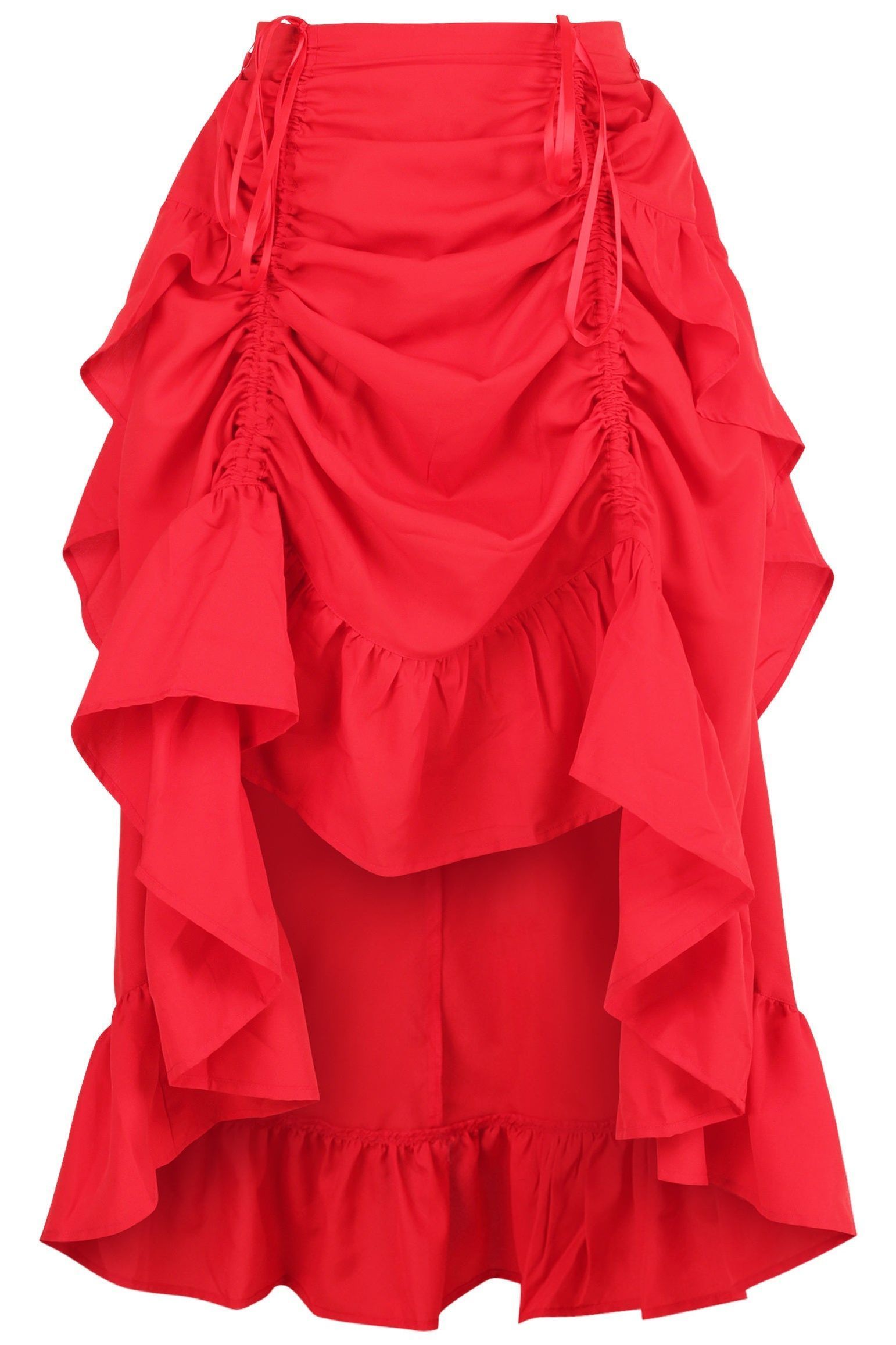 Red Crepe Adjustable High Low Skirt - Daisy Corsets