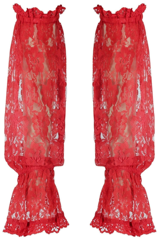 Red Sheer Lace Smocked Sleeves