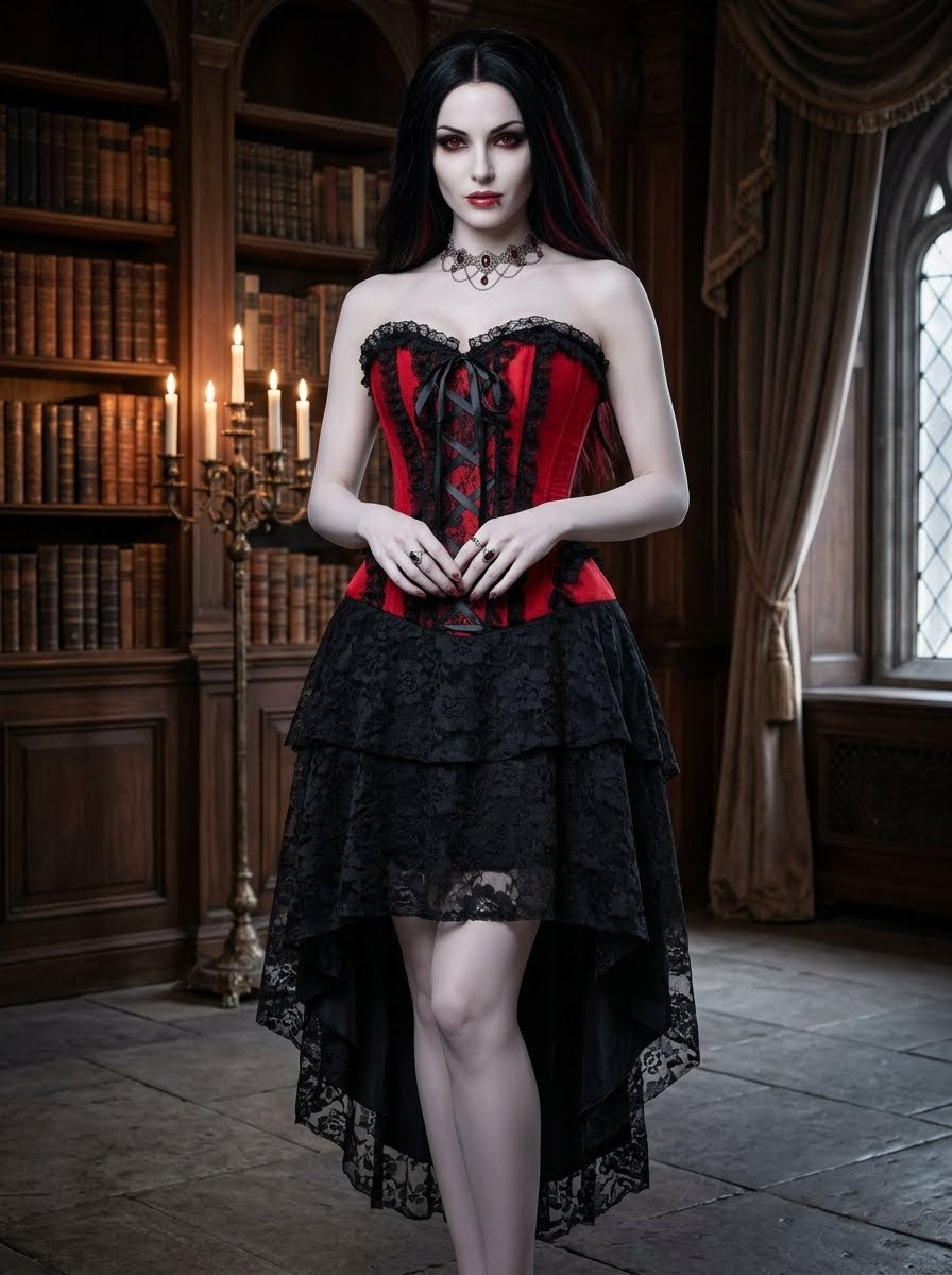 Red/Black Lace Victorian Vampire Corset Dress