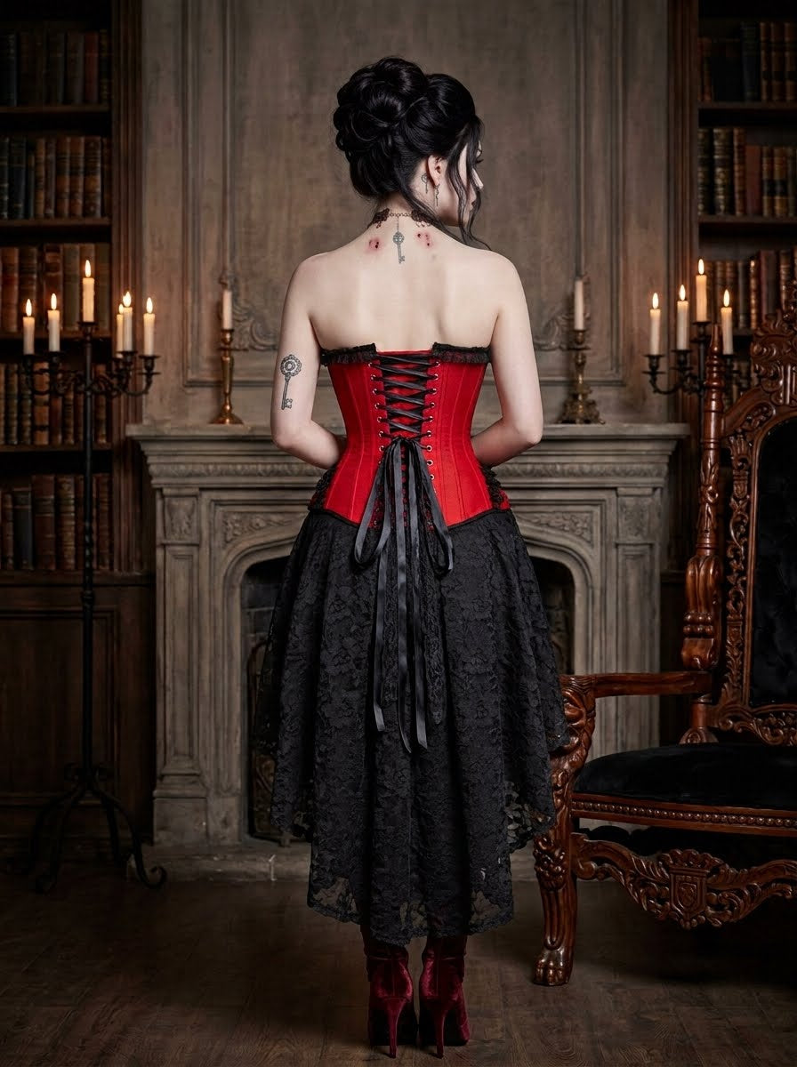 Red/Black Lace Victorian Vampire Corset Dress