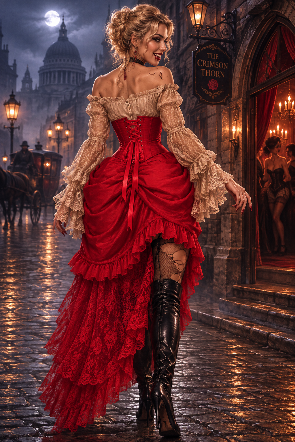 Lace Victorian Bustle Underbust Vampire Corset Dress