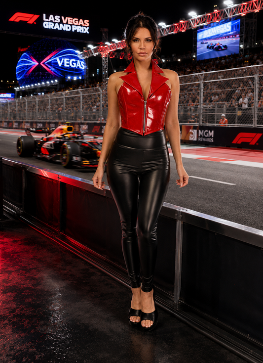 Top Drawer Red Patent Steel Boned Collared Bustier Top