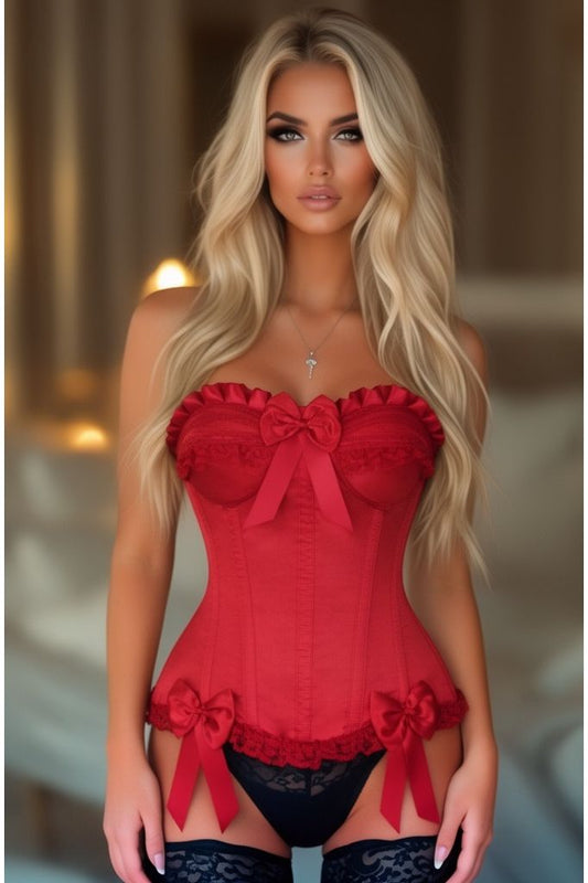 Dark Red Satin Steel Boned Burlesque Corset