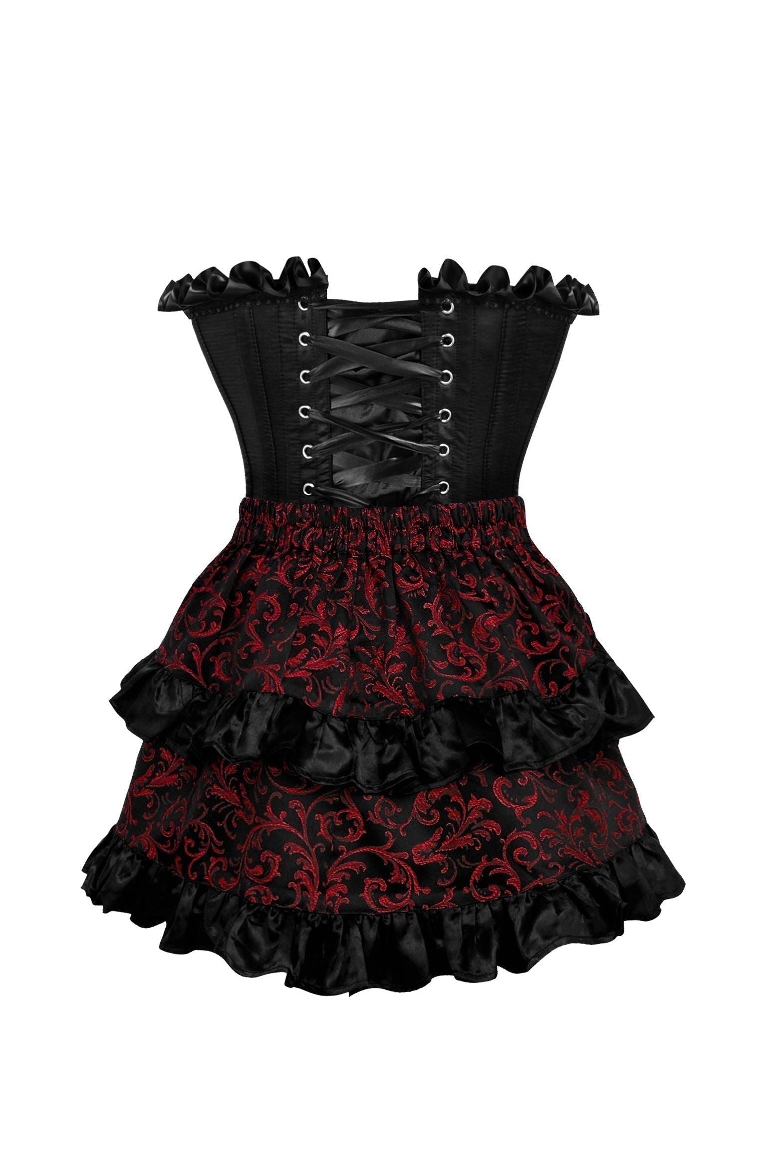Top Drawer 2 PC Black Satin Steel Boned Burlesque Corset & Gold Brocade Skirt Set - Daisy Corsets