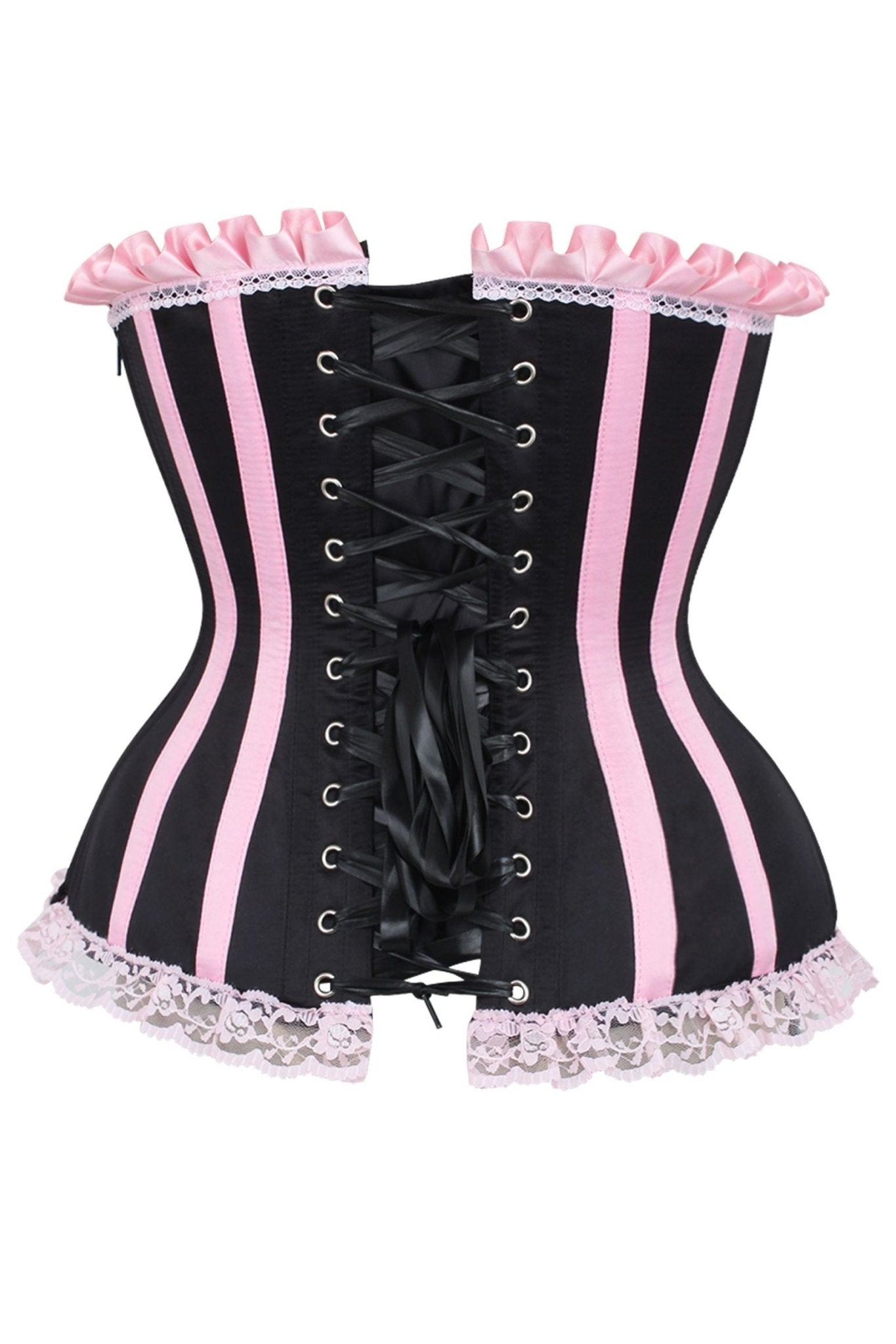 Top Drawer 2 PC Pink/Black Burlesque Steel Boned Corset & Bloomer Set - Daisy Corsets