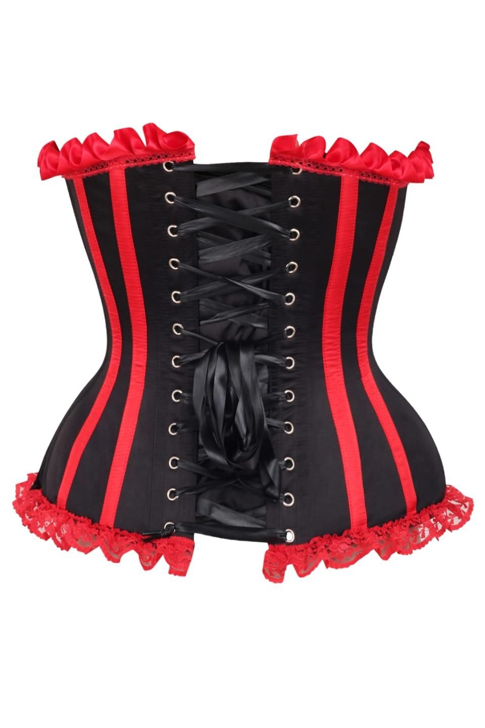 Top Drawer 2 PC Red/Black Striped Burlesque Steel Boned Corset & Bloomer Set - Daisy Corsets
