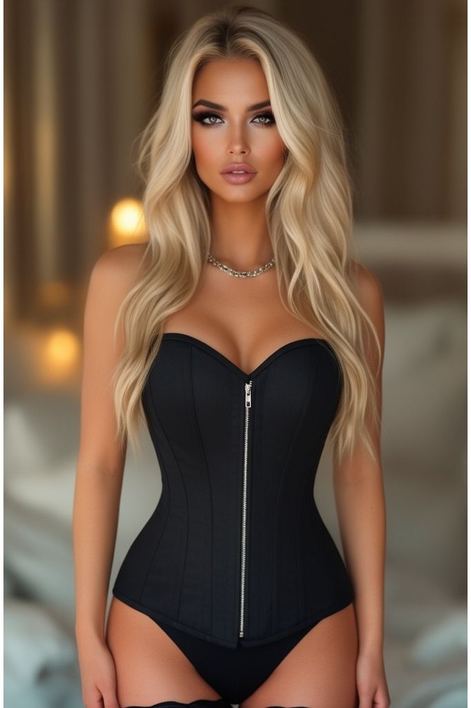 Top Drawer Black Cotton Steel Boned Corset w/Zipper - Daisy Corsets