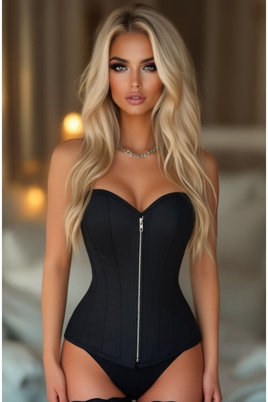 Top Drawer Black Cotton Steel Boned Corset w/Zipper