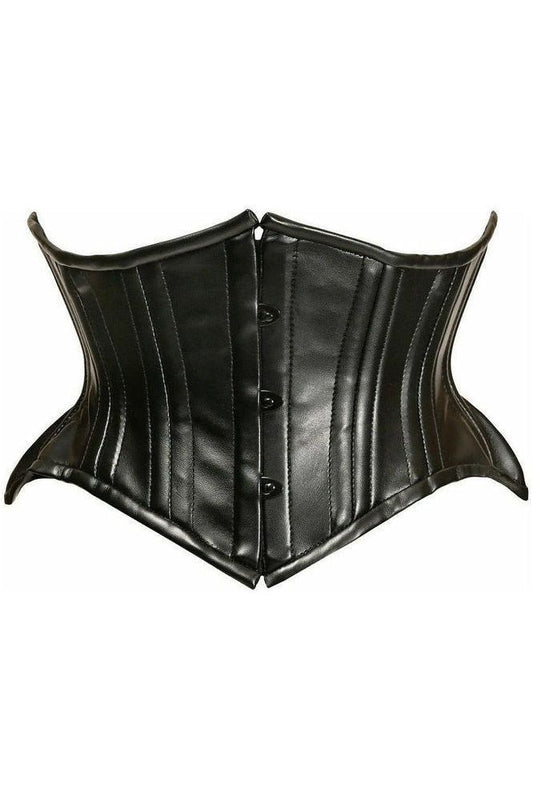Top Drawer Black Faux Leather Double Steel Boned Curvy Cut Waist Cincher