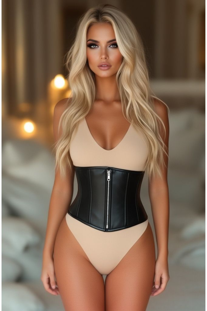 Top Drawer Black Faux Leather Steel Boned Mini Cincher - Daisy Corsets