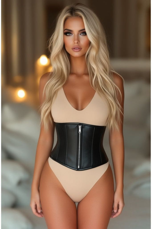 Top Drawer Black Faux Leather Steel Boned Mini Cincher